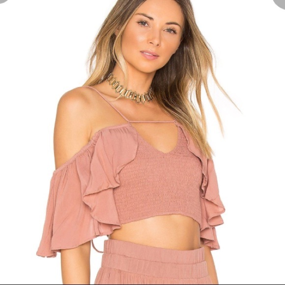 Indah Roxy Ruffled Crop Top Dusty Rose - Picture 2 of 8